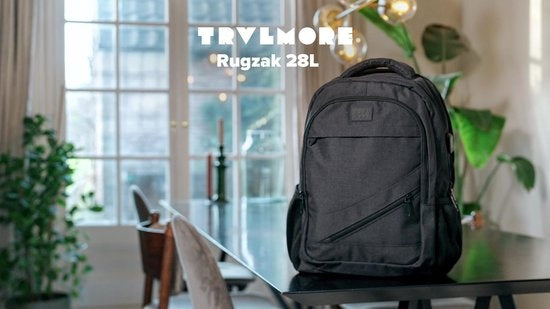 TRVLMORE Rucksack - 28L - 15.6 Zoll - Laptop-Rucksack - Schultasche - Unisex - Spritzwassergeschützt Schwarz