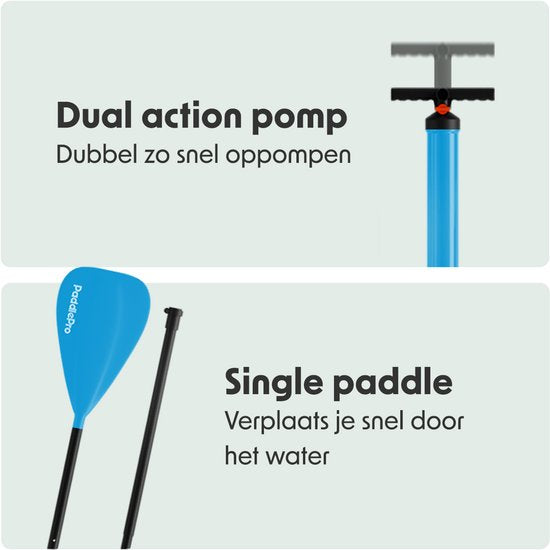 LifeGoods SUP Board All-round Compact - 100 KG Belastbarkeit - 300 x 76 cm - Aufblasbar - Komplettes SUP Paket - Weiß/Himmelblau