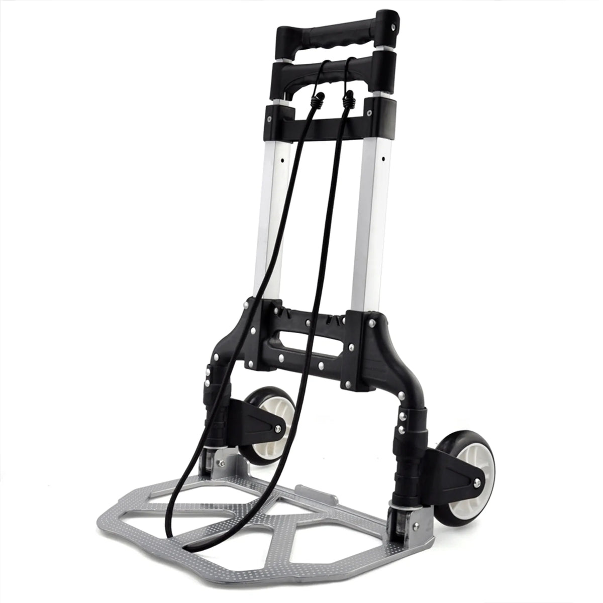 Yaheetech Trolley faltbar 75 kg - Ausgestattet mit Teleskopgriff und Gummirädern und inklusive Spannseil - Für Transport und Umzug - Schwarz und Silber Aluminium und Kunststoff - 39,5 x 39,5 x 100 cm