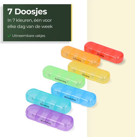Gandria Pillenbox 7 Tage - Herausnehmbare Pillenbox - Medizinbox mit 28 Fächern - Medizinbox mit stabilem Verschluss - 4 Fächer pro Tag - 7 Farben