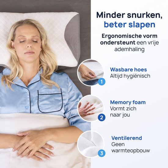 Alyze Anti-Schnarch-Kissen – Für jede Schlafposition – 62 x 37 cm – Kopfkissen – Ergonomisch – Schlaf – Schmetterling – Kissen – Nackenbeschwerden – Memory-Schaum – weiß – Alyze