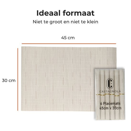 Castagnola Tischsets - Kunststoff Tischsets - Untersetzer - Tischsets Kunststoff und PVC - 6 Stück - 45 x 30 cm - Beige