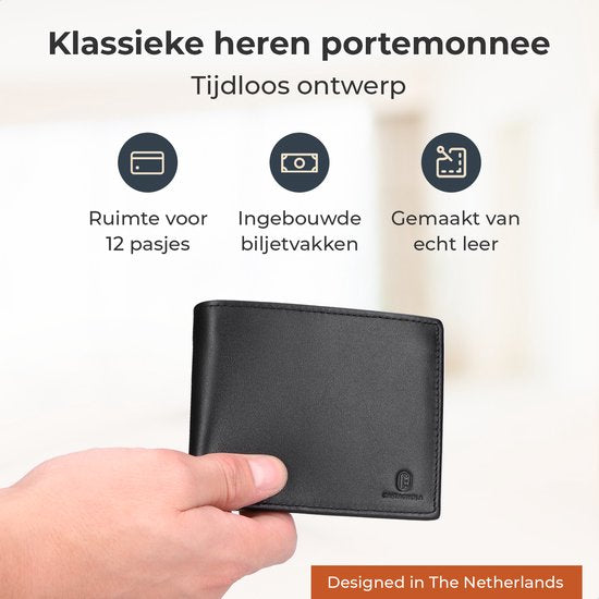 Castagnola Leder Brieftasche - Brieftasche Herren mit Kartenfächern - ohne Münzfach - 12 Karten und 2 Geldscheinfächer - Anti Skimming und Hacking