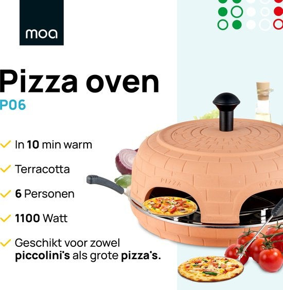 MOA Pizzarette - Pizzaofen - Pizza La Casa - 6 Personen - Backblech aus Edelstahl - Terracotta - P06