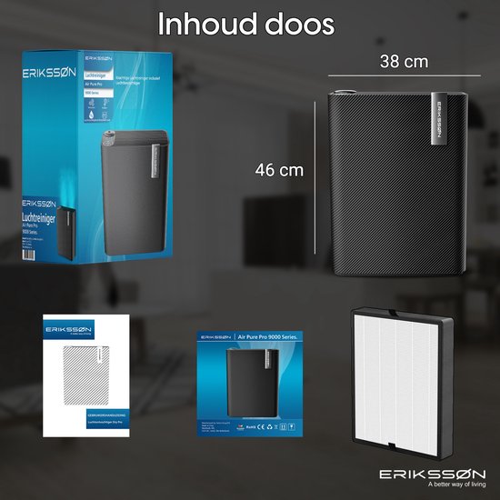 ErikssÃ˜n Luftreiniger mit Luftbefeuchter - Luftreiniger - 330 m3/h - Wirkt gegen Hausstaubmilben, Heuschnupfen, Allergie, Staub - Mit Hepa-Filter - 3 Modi + Schlafmodus - Luftqualitätsanzeige - Saubere Luft