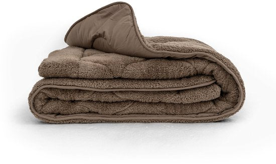 Sleeptime 2-in-1 Teddy Premium Bettdecke ohne Bezug – Bettdecke inklusive Kissenbezüge – 200 x 200 cm – Taupe/Braun