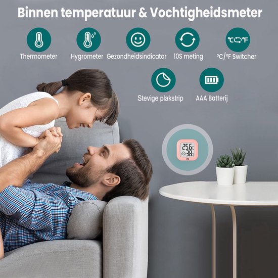 Ease Electronicz Hygrometer - Wetterstation - Luftfeuchtigkeitsmesser - Thermometer für Innenräume - inkl. Batterie und Klebestreifen