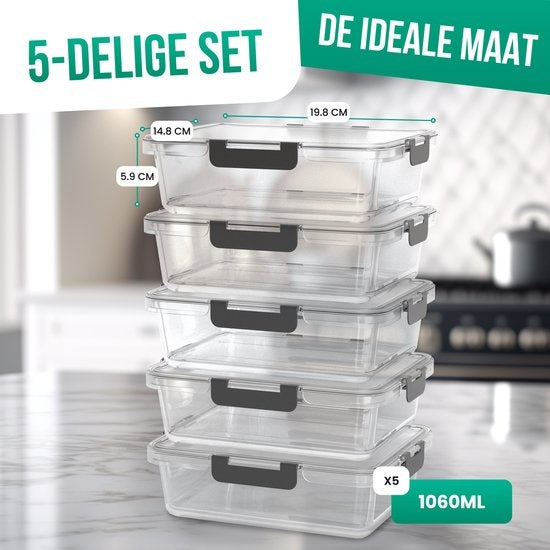 Avalo Einmachschalen Glas - Mahlzeit Vorbereitung Trays - Gefrierschrank Trays - mit Deckel - 5 Stück 1060ml