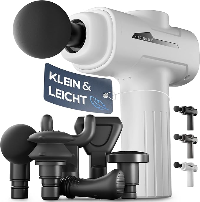 Heroism Massage Gun - 6 Aufsätze, 3200 U/min, USB-C, Muskelmassagegerät - weiß