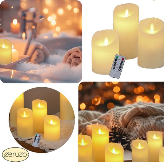 Led-Kerzen mit beweglicher Flamme - 3er-Set - inkl. Batterien-Fernbedienung-Timer