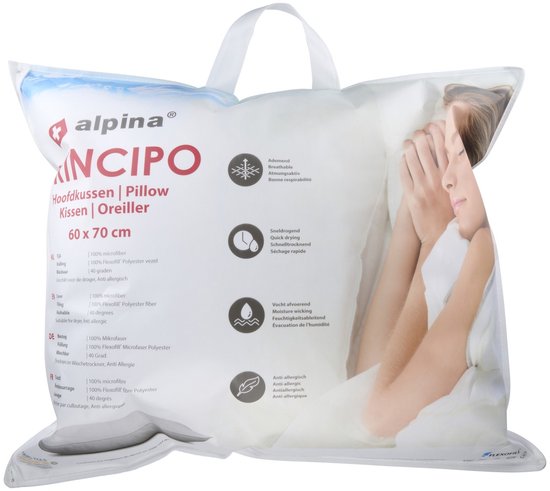 alpina Kopfkissen 60 x 70 cm – Kissen für Bett und Schlafzimmer – atmungsaktiv, feuchtigkeitsableitend und waschmaschinenfest – für Bauch-, Rücken- und Seitenschläfer – Mikrofaser/Baumwolle – Weiß