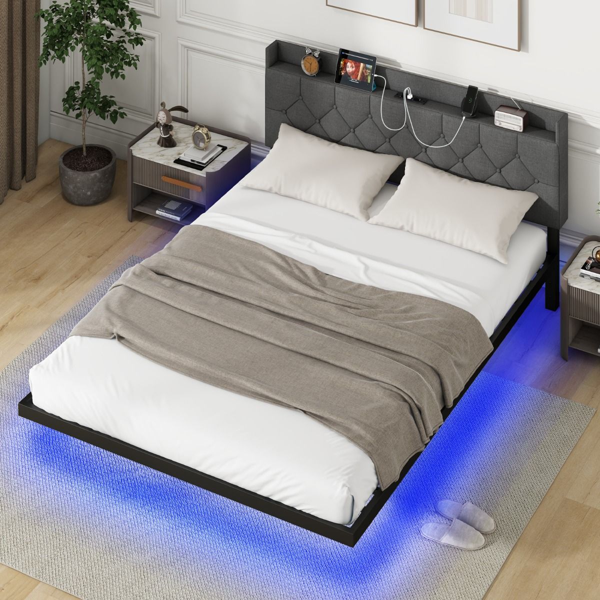 Coast Polster-Hängebett mit LED-Beleuchtung und verstellbarem Kopfteil - 160 x 200 cm - Grau