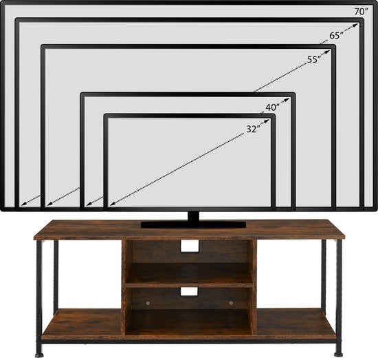 tectake - TV-meubel met 4 open vakken en verstelbare plank - industrieel donkerbruin - afm. 120 x 40 x 50,5 cm - 404644