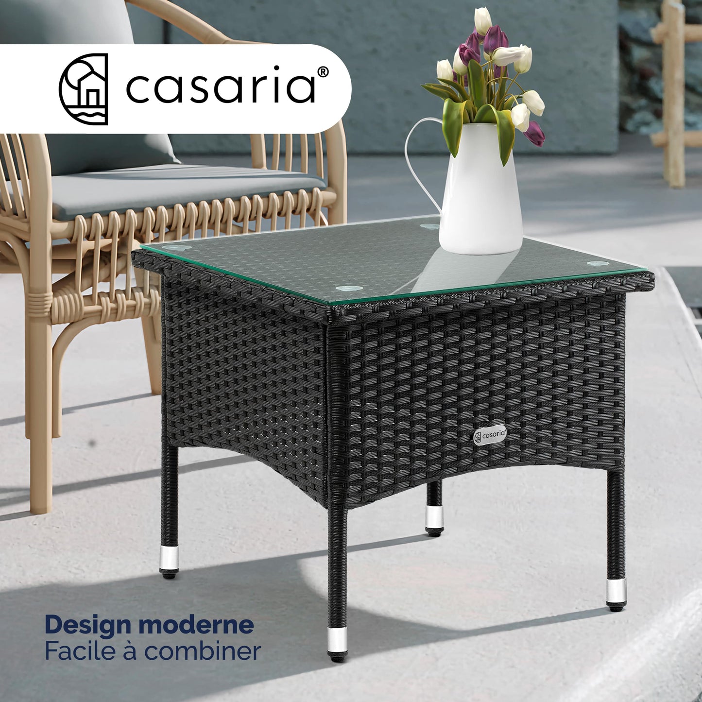 Casaria Beistelltisch aus Polyrotan, schwarz, 50 x 50 x 45 cm
