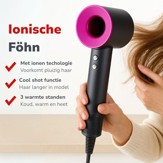 Alpina Ionen-Haartrockner 1600 W – Haartrockner mit 3 Heizstufen – Haartrockner mit Cool-Shot-Funktion und Selbstreinigungsfunktion – Haartrockner mit 360°-Magnet-Aufsatz – Ionen-Technologie – Grau