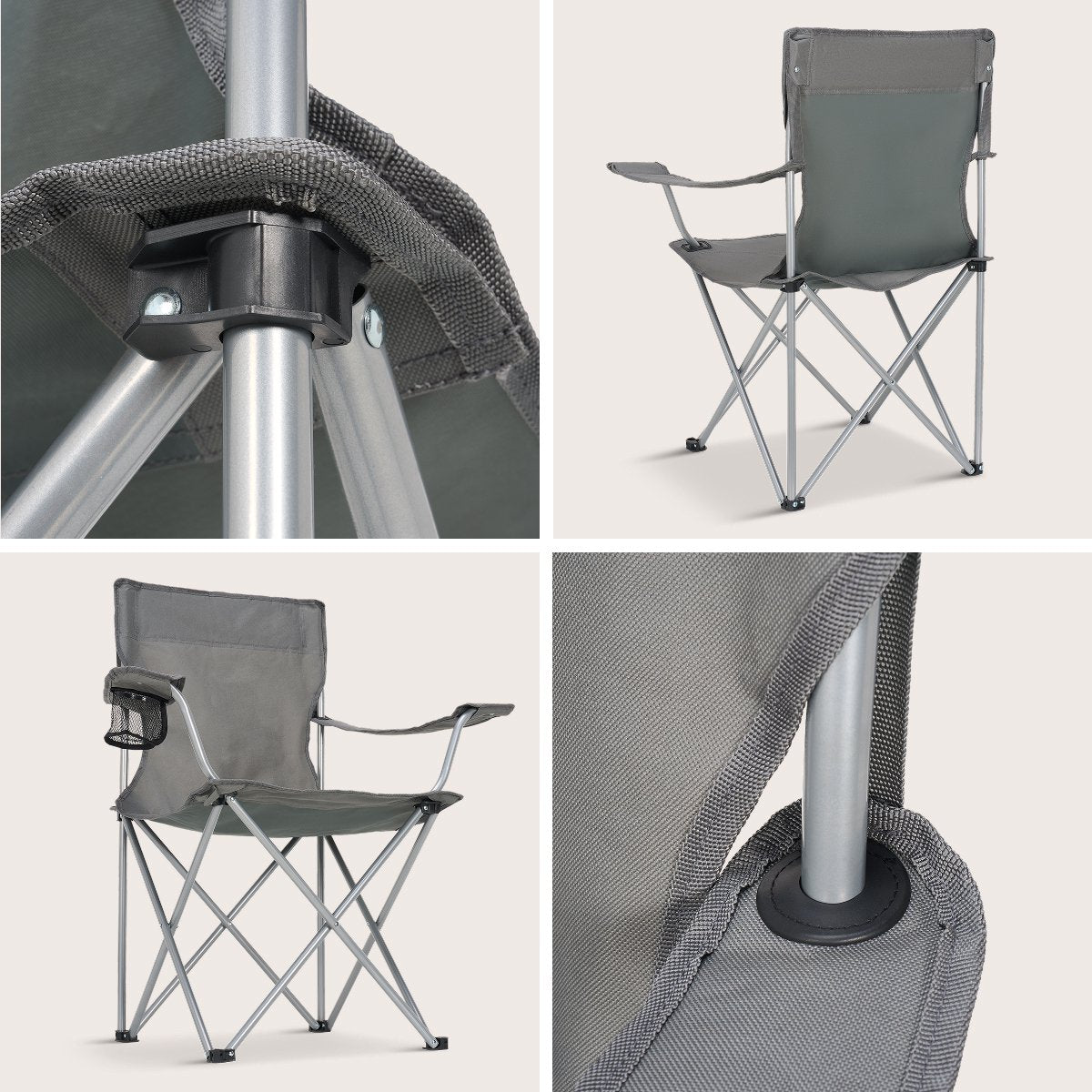 TRVLMORE Campingstuhl – zusammenklappbar – 120 kg Tragkraft – inkl. Tragetasche – Klappstuhl – Angelstuhl – Campingstuhl – Faltstuhl – grau