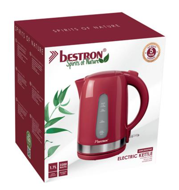 Bestron AWK200SPNR Wasserkocher – 1,7 l – 2200 W – Edelstahl/Kunststoff – Rot