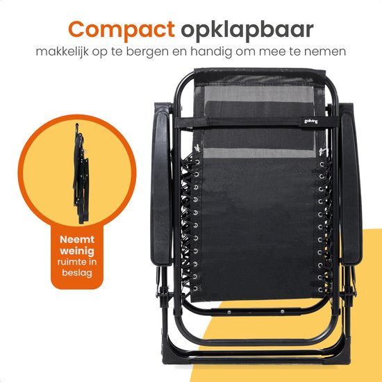 Goliving Klappbare Liege - 3 Ständer - 110 x 66 x 178 cm - Mit Tisch - Klappbar - Schwarz
