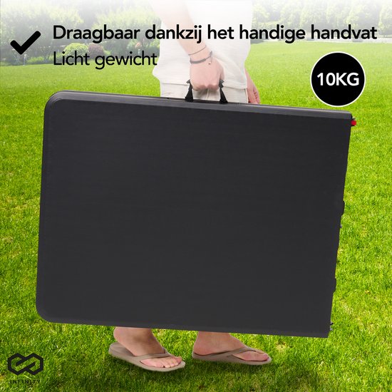 Infinity Goods Zusammenklappbarer Tisch - Klapptisch - 180 x 70 x 74 cm - Campingtisch - Gartentisch - Tragbar - Schwarz