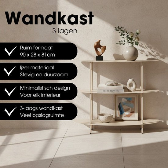Mica Decorations Wandregal – Aufbewahrungsregal und Metall-Wandregal zur Dekoration im Wohnzimmer – Geeignet für Pflanzen und Accessoires – Stabiles Regal aus Eisen – 90 x 28 x 81 cm – Off-White