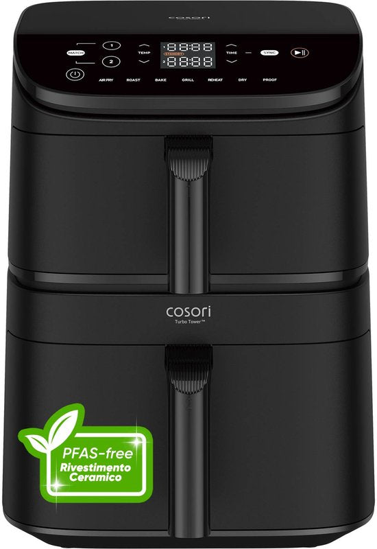 Cosori CAF-DC121-AEUR Doppel-Heißluftfritteuse, 10,8 l, freistehend, 2630 W, schwarz
