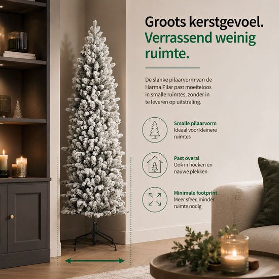 Black Box Trees Harma Slim Weihnachtsbaum mit Schnee und Scharnierkonstruktion für schnellen Aufbau – Kunstbaum für kleine Räume – Weihnachtsdekoration für den Innenbereich – H 185 x Ø 63 cm – Grün, matt