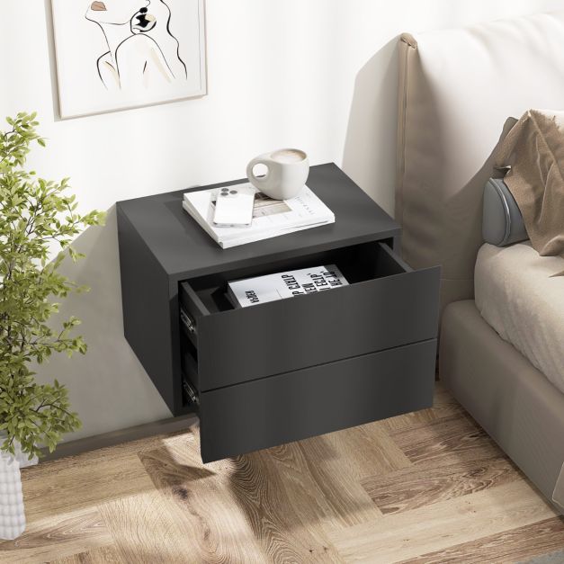 Coast Schwebender Nachttisch mit 2 Schubladen 42x30x28 cm - Grau - Moderner wandmontierter Nachttisch