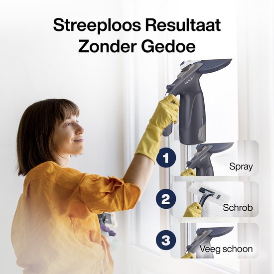 Elektrischer Fensterwischer CrystalClear - Fensterreiniger USB aufladbar - Scheibenwascher mit herausnehmbarem Behälter - Sprühfunktion - Inklusive 2 Mikrofasertücher - Samako