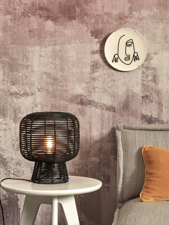 Good&Mojo TANAMI Tischleuchte 30 cm - Schwarzes Rattan - Langlebiges Design - Ø27 cm