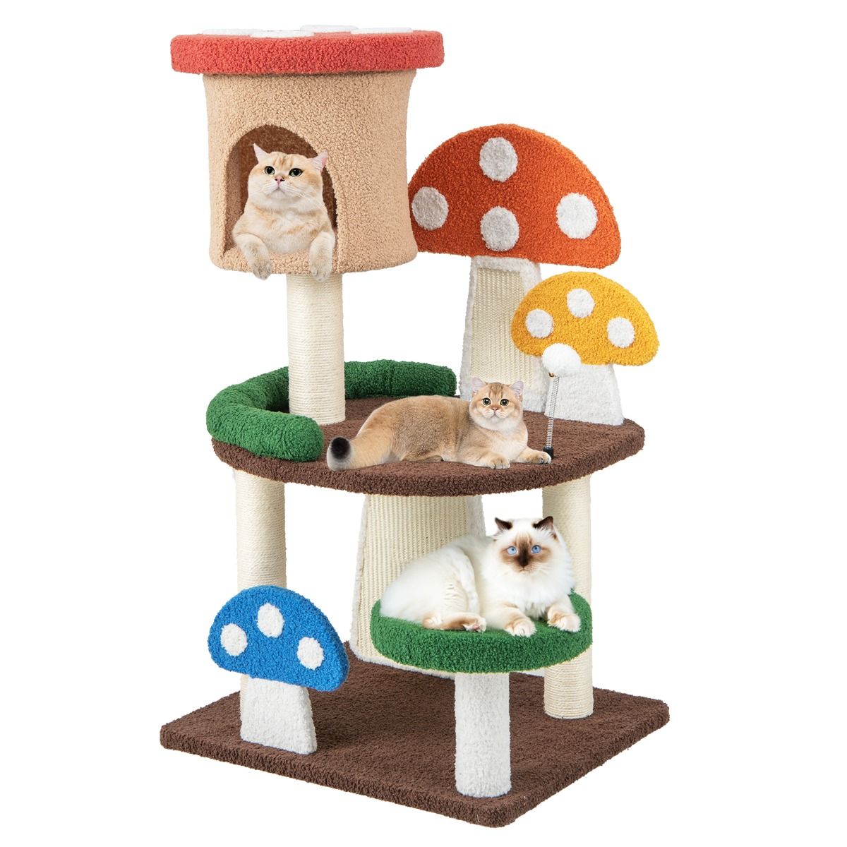 Coast Mehrschichtiger Katzenkratzbaum - Pilzdesign - Interaktiver Spielball - 59 x 48 x 102 cm