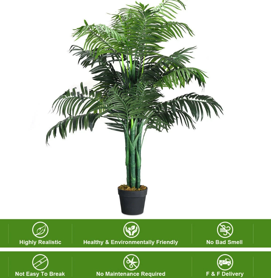 1,1 Meter hohe künstliche Areca-Palme - Dekorativer Seidenbaum mit Korb für den Innen- und Außenbereich