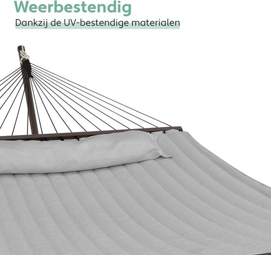 Vita5 Hängematte mit Ständer und Spreizstange - 2-Personen - inkl. Getränkehalter - abnehmbares Kissen - UV-beständig - Hellgrau