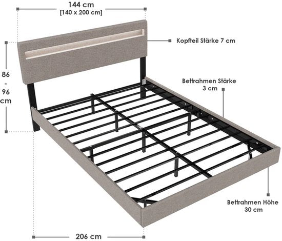 Hängebett Lissabon - 140x200cm - Kunstleder - Inkl. LED - Beige