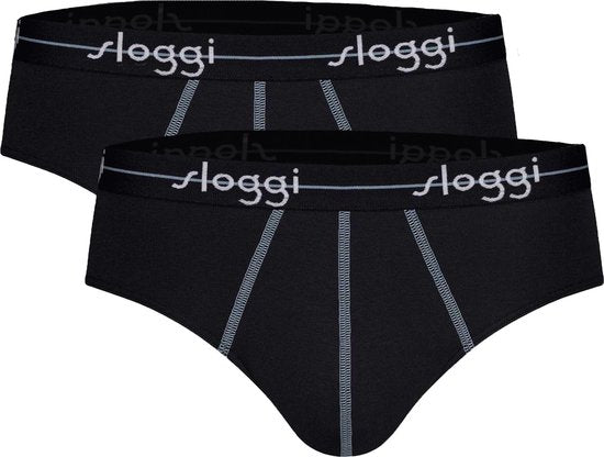sloggi Start Midi 2er-Pack Slips - Herren - Baumwolle/Elastan - Regular Waist - Elastischer Bund - Schwarz - Größe XL