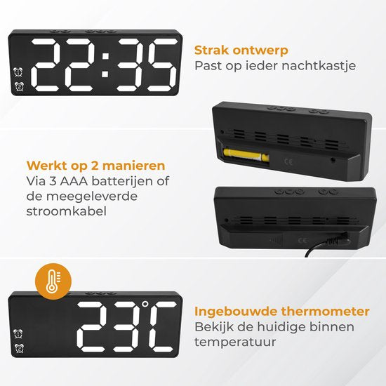 Nuvance - Digitaler Wecker - Digitaluhr - Wecker für Kinder & Erwachsene - Reisewecker - Schlafzimmer - Led-Wecker digital - Wecker - Schwarz