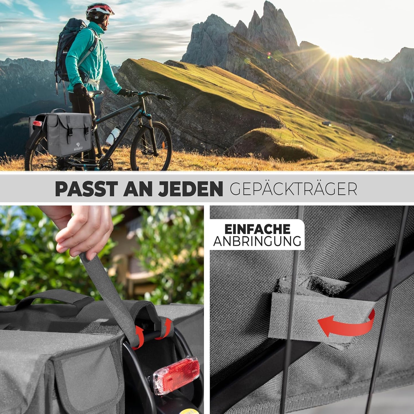 RADGEIST doppelte Fahrradtasche für Gepäckträger I doppelte Fahrradtasche für Fahrrad 30L