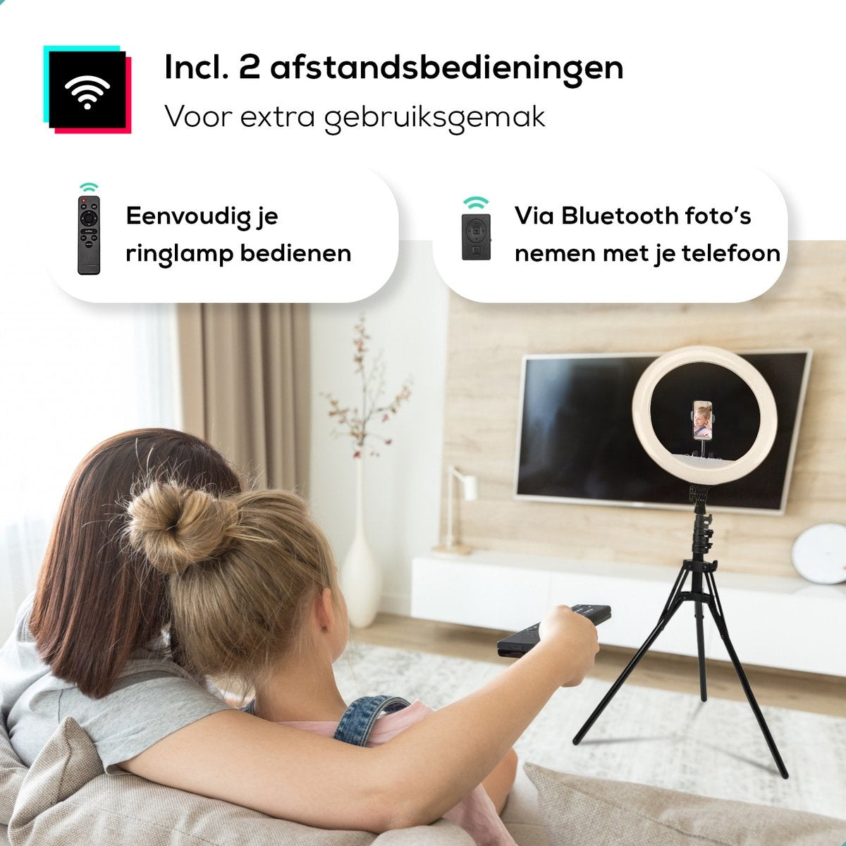 LURKÂ® Ringleuchten-Set PRO 18 Zoll - Verstellbares Stativ & Fernbedienung - LED - Geeignet für Smartphone und (Action-)Kamera