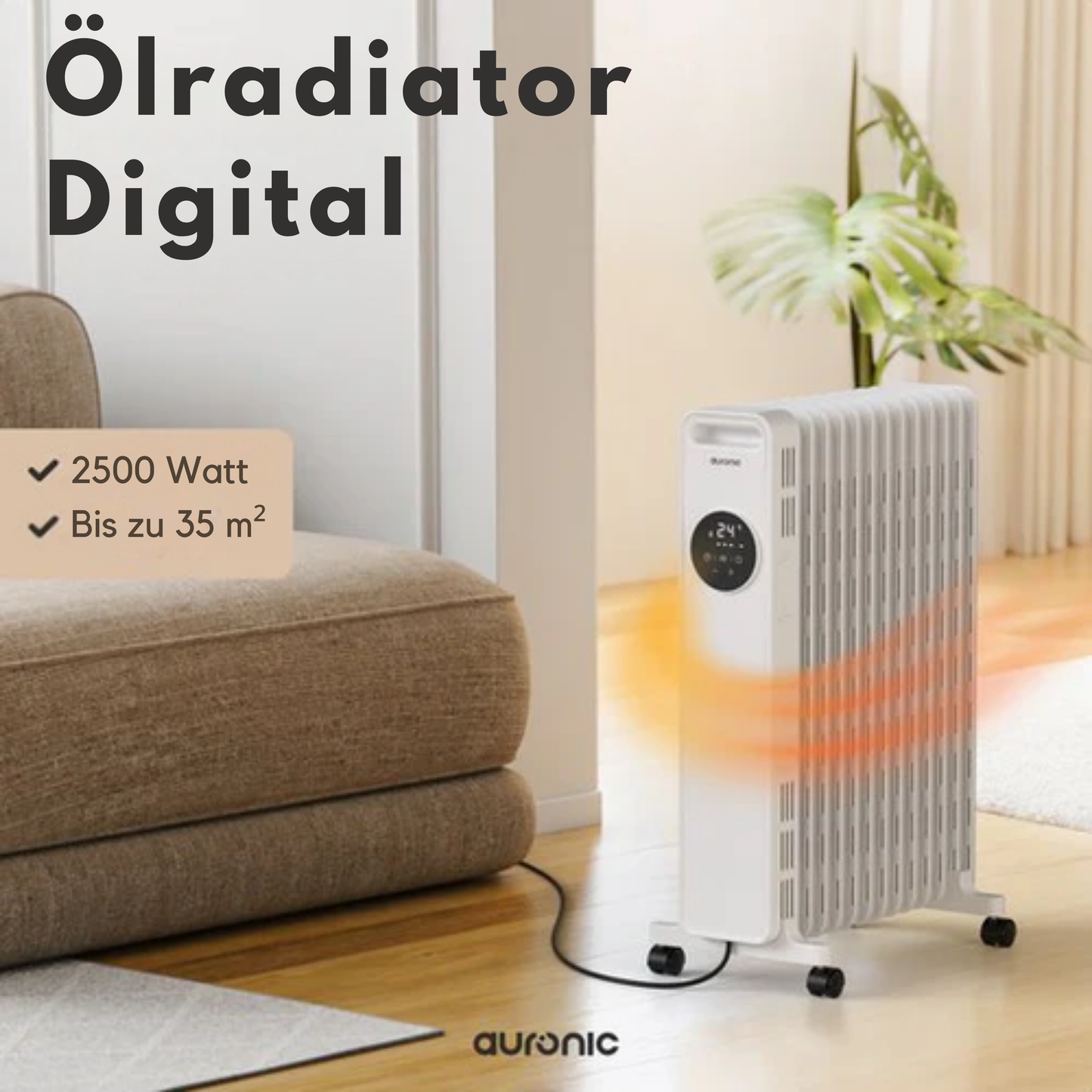 Auronic Ölradiator - 2500W - 3 Heizstufen - Mit Timerfunktion - Weiß