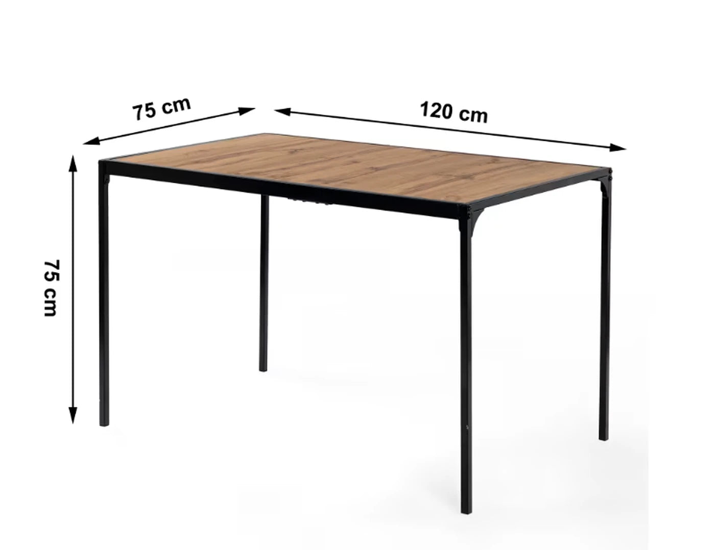 Urban Meuble Esstisch 120 x 75 cm – Holzoptik – Schwarzes Metallgestell – Minimalistisch