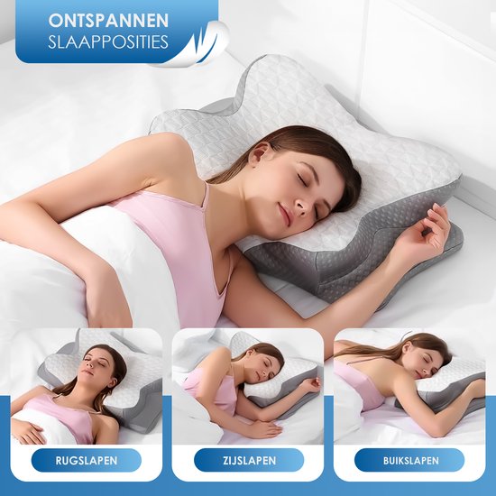 Maqi Living® Memory-Foam-Kissen bei Nackenbeschwerden – Orthopädisches & ergonomisches Kissen – Geeignet für Rücken-, Seiten- und Bauchschläfer – Memory-Foam – Grau/Weiß