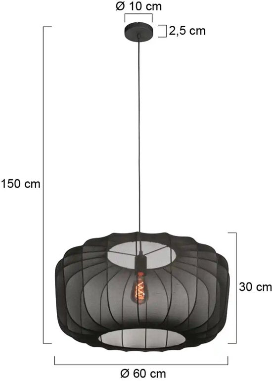 Anne Lighting – Hängeleuchte – Sable – schwarz – Leinen und Metall – Ø 60 cm – E27 – 4193ZW