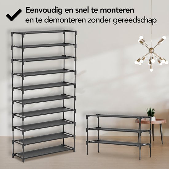 Brixy Shoe Rack XXL - 9-Schicht-Schuhschrank - bis zu 54 Paar Schuhe - 160x100x28cm - Schwarz