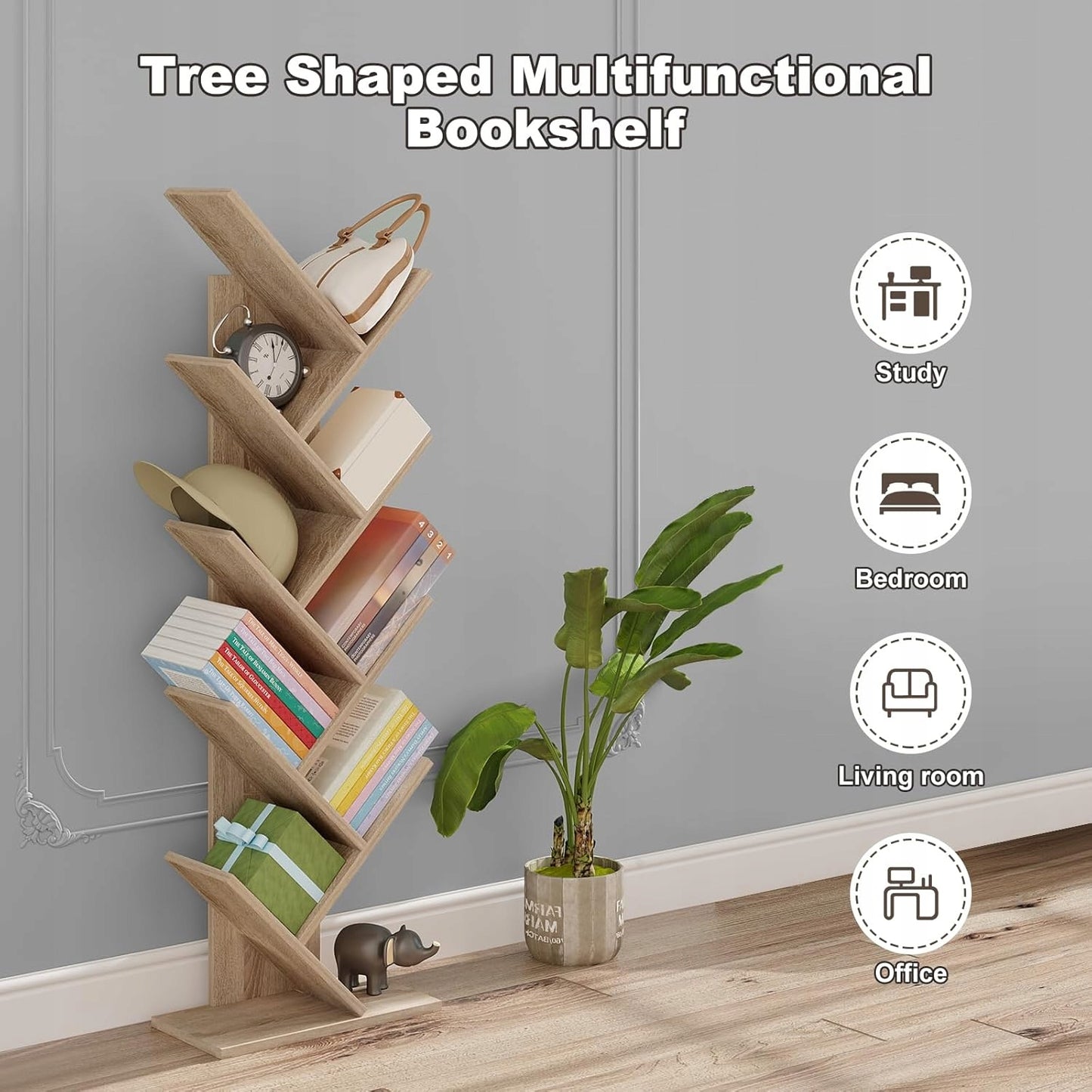 Eugad Bücherregal in Baumform – Helle Eiche – 40 x 127 x 20 cm