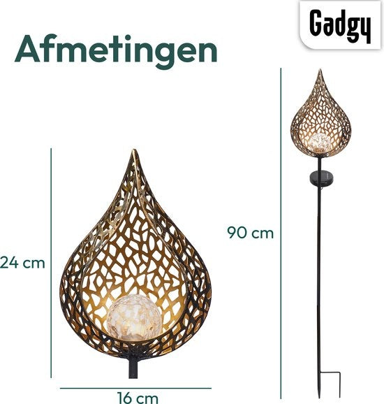 Gadgy Solar Drip mit Erdspieß - Solar Gartenleuchten - 2er Set - 90 cm hoch - Kupferfarbenes Metall - Solar Gartenleuchten - Led Außenbeleuchtung mit Sensor - Gartenfackel - Gartenpfahl