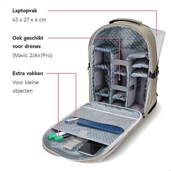 ONYX Kameratasche mit Laptop-Fach - SLR-Kamerarucksack - Spritzwassergeschützt - Drohnen - Hartschalen-Reisetasche - Beige