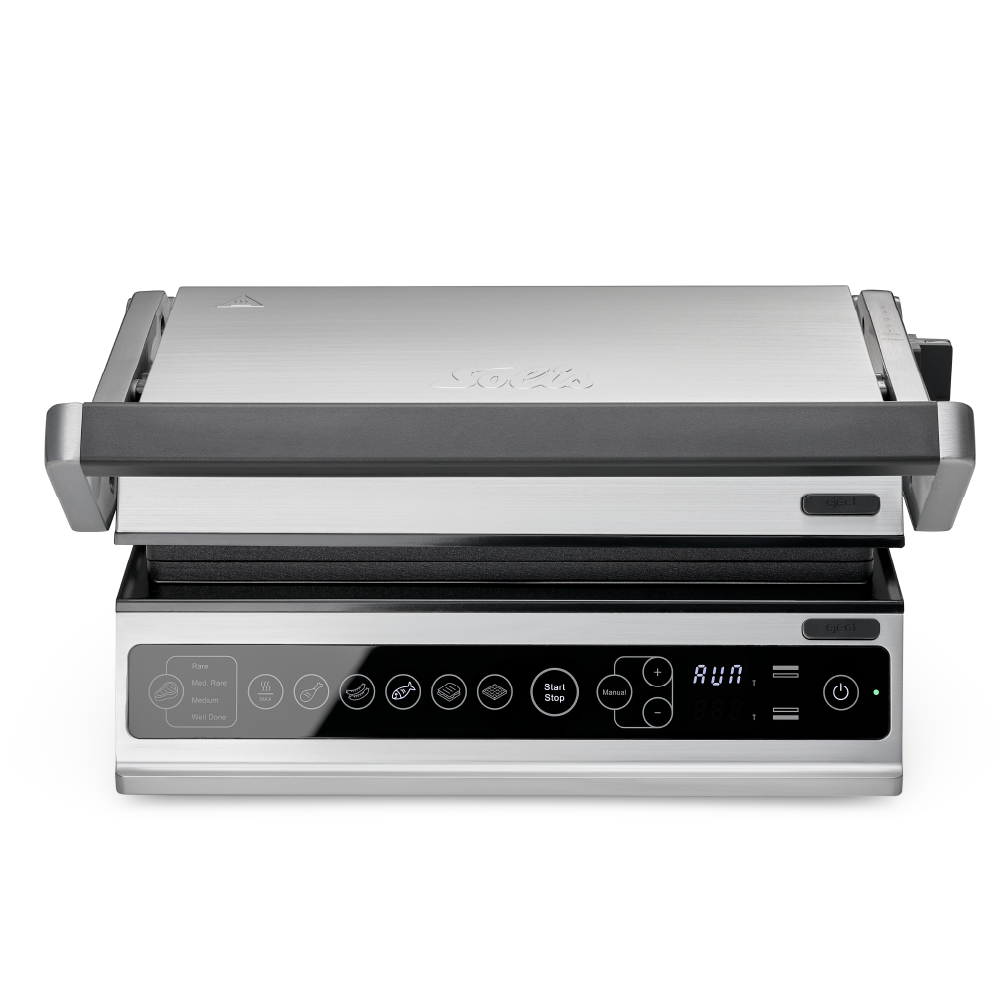 Solis Contact Grill Pro Tischgrill - Grau - 37 x 37 x 17 cm - 2000 W - PFAS-frei - aufklappbar 180°