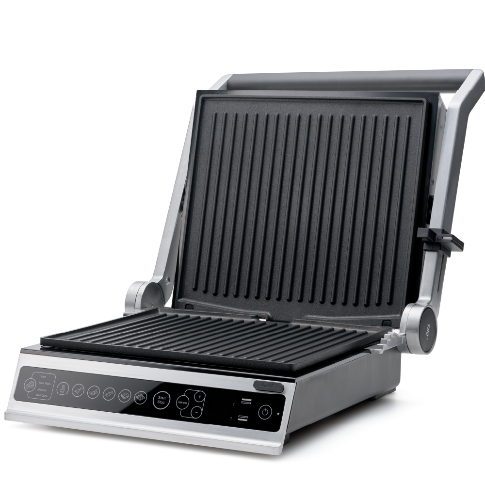 Solis Contact Grill Pro Tischgrill - Grau - 37 x 37 x 17 cm - 2000 W - PFAS-frei - aufklappbar 180°