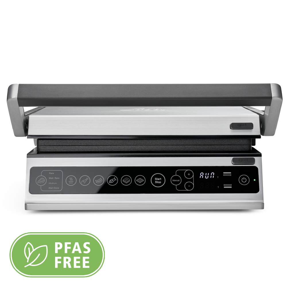 Solis Contact Grill Pro Tischgrill - Grau - 37 x 37 x 17 cm - 2000 W - PFAS-frei - aufklappbar 180°