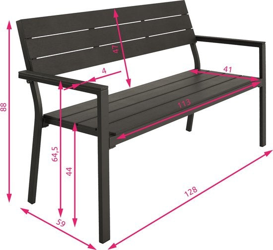 tectake - Gartenbank - 2-sitzige Bank mit Aluminiumrahmen und Hi-Impact-Latten - Geeignet für Terrasse, Park, Balkon, Gartenmöbel und Haus - Langlebig, wetterfest, einfach zu montieren - Max. 250kg - dunkelgrau