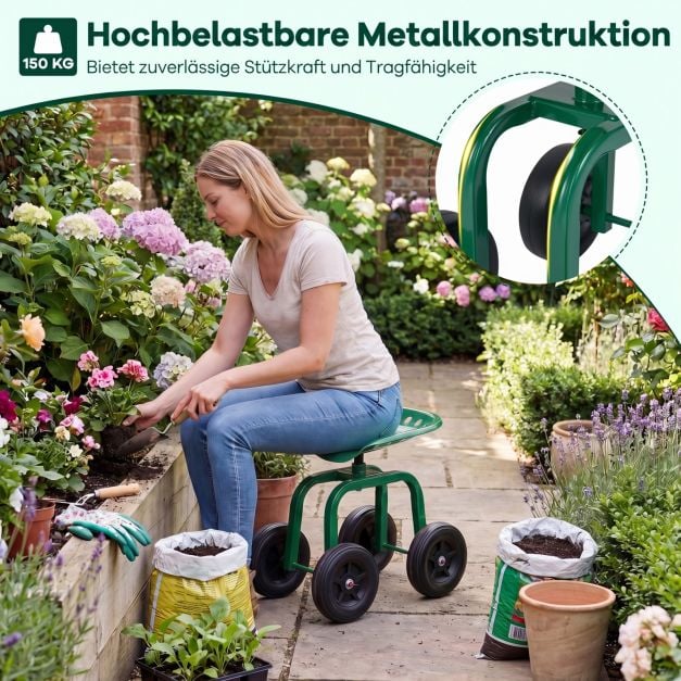 Coast Gartenstuhl auf Rollen – um 360° drehbar – 40–50 cm – Grün